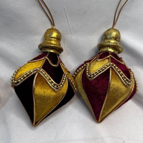 Christmas Ornaments Red & Gold Velvet Set of 4 Holiday Elegant Fancy - Picture 2 of 9